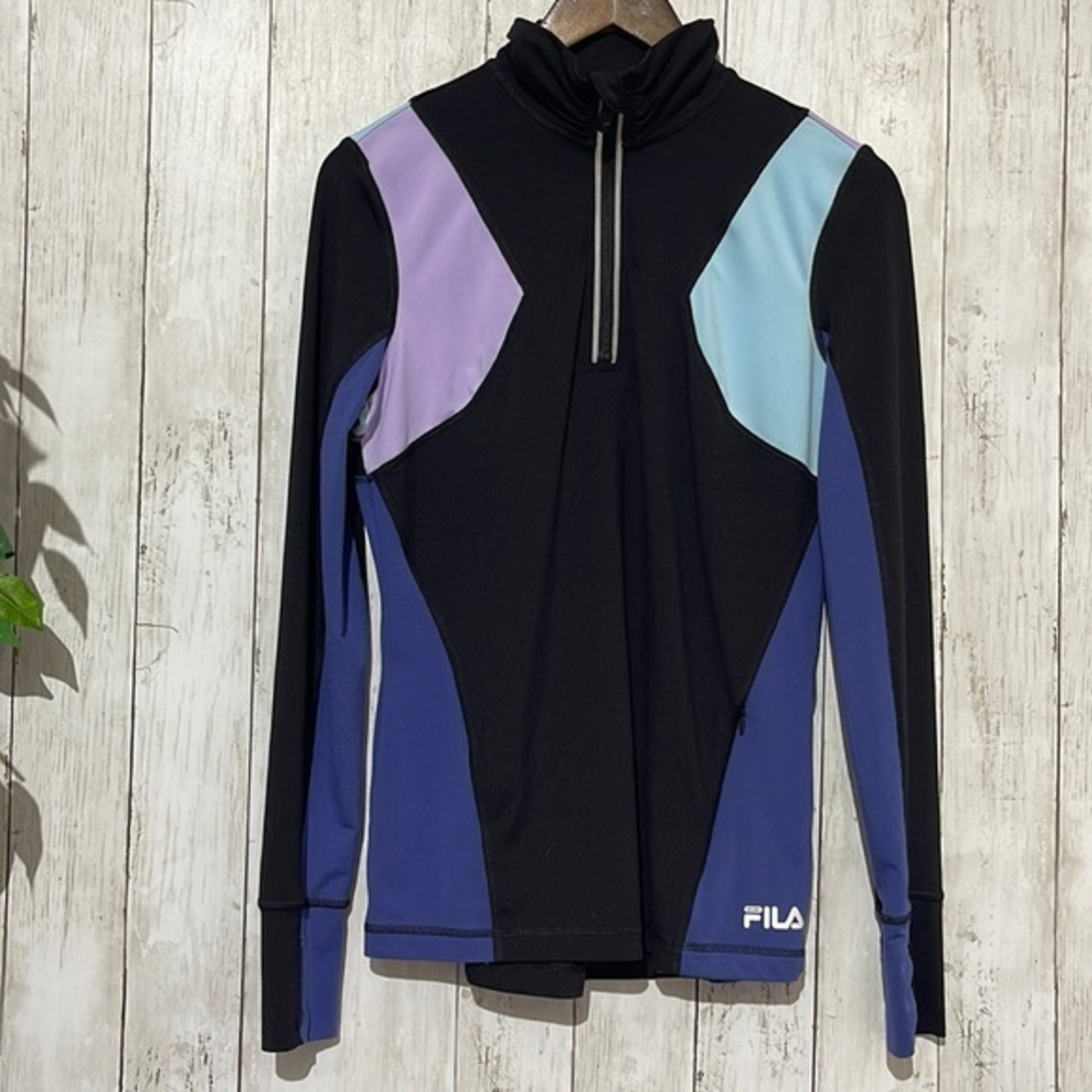 Fila Sport Small Quarter Zip Pullover Women‎ Black Purple Colorblock Thumbhole
